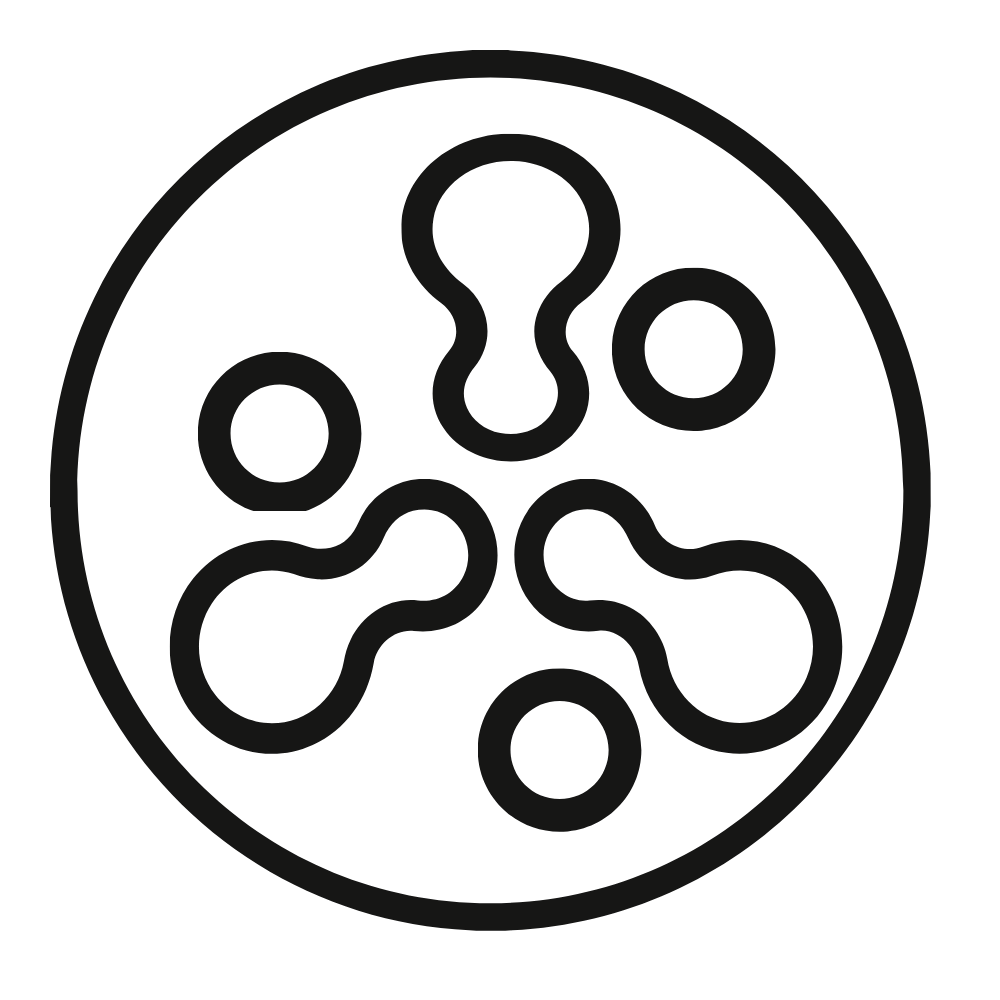 Icono circular con formas abstractas tipo microbios