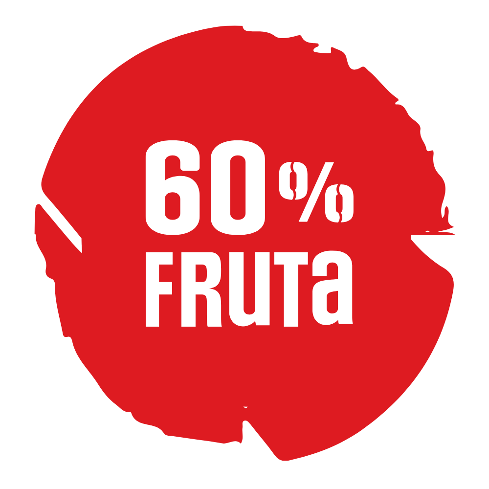 Etiqueta roja con texto 60% fruta